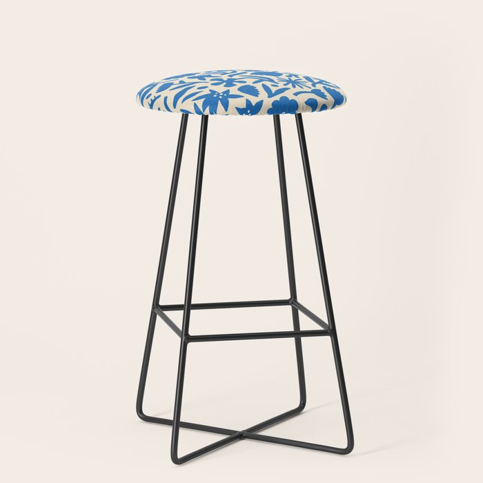 Blue flower nature art pattern Stool Gallery Image 1