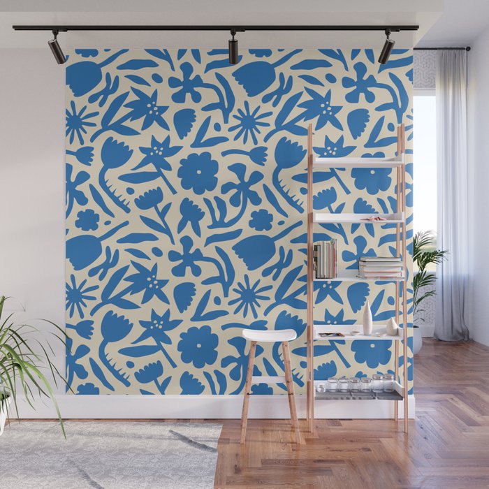 Blue flower nature art pattern Wall Mural Gallery Image 1
