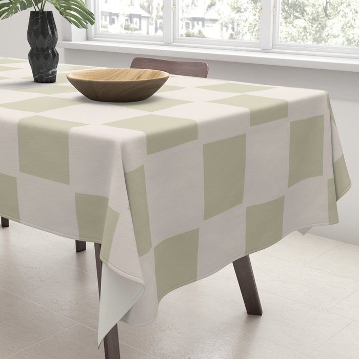 Playful check in olive green Tablecloth Gallery Image 3
