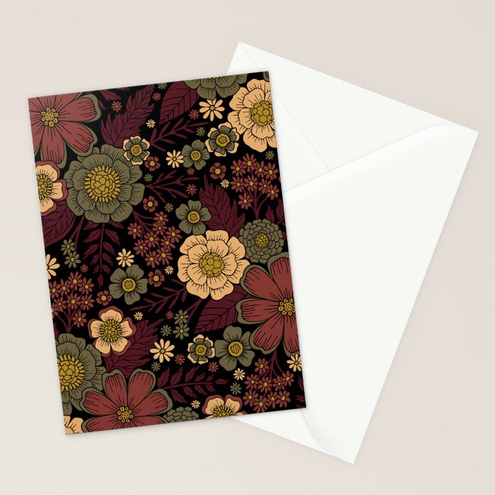 Classy Burgundy, Cream & Sage Green Floral Pattern Stationery Card Gallery Image 2