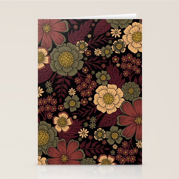 Classy Burgundy, Cream & Sage Green Floral Pattern Stationery Card Gallery Image 2