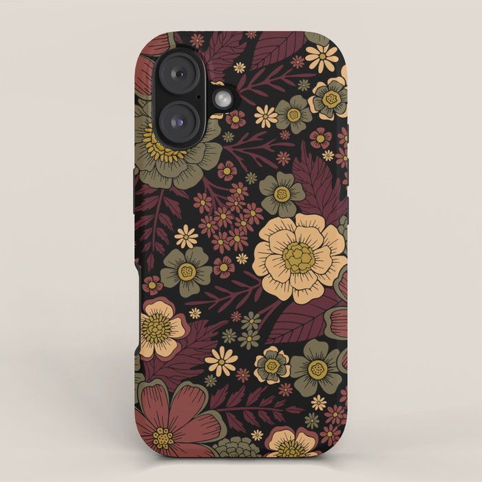 Classy Burgundy, Cream & Sage Green Floral Pattern iPhone Case Gallery Image 1