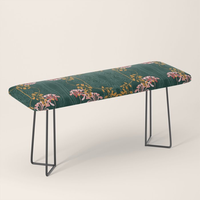 Art Nouveau floral pattern with lines - emerald green Bench Gallery Image 1