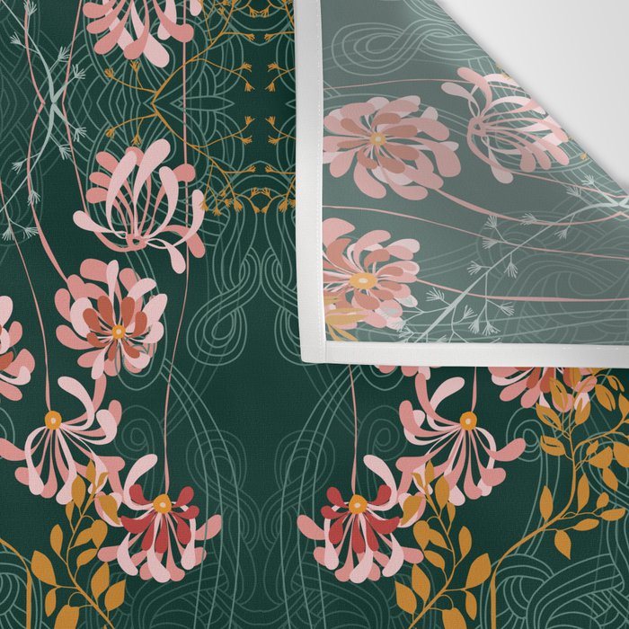 Art Nouveau floral pattern with lines - emerald green Wall Tapestry Gallery Image 3