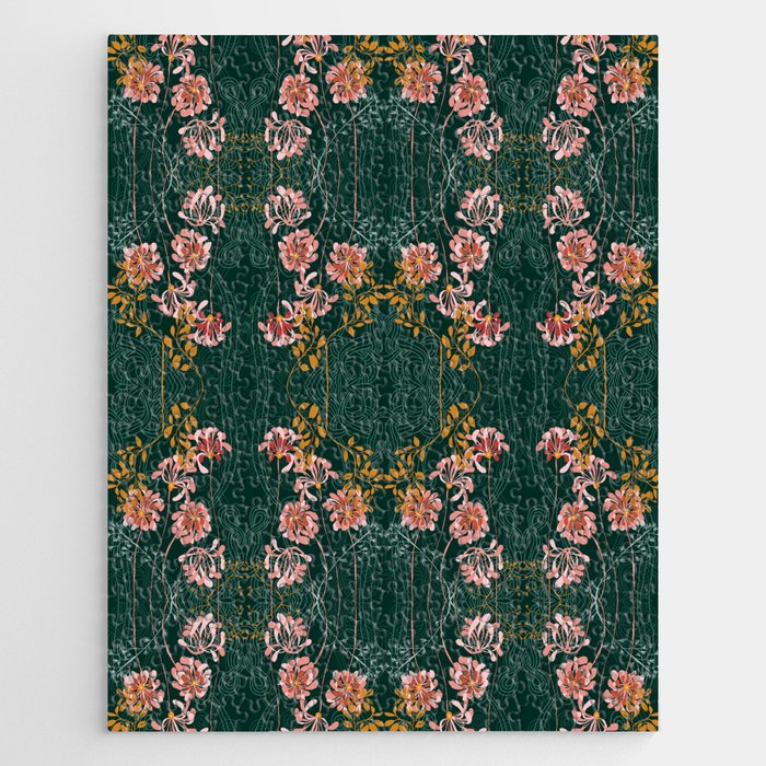 Art Nouveau floral pattern with lines - emerald green Jigsaw Puzzle Gallery Image 1