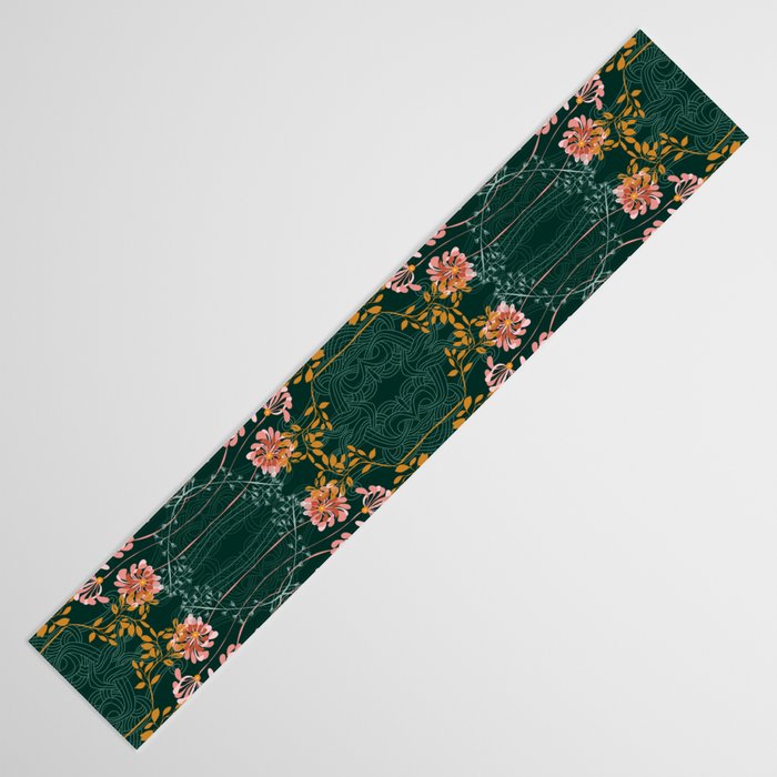 Art Nouveau floral pattern with lines - emerald green Table Runner Gallery Image 3