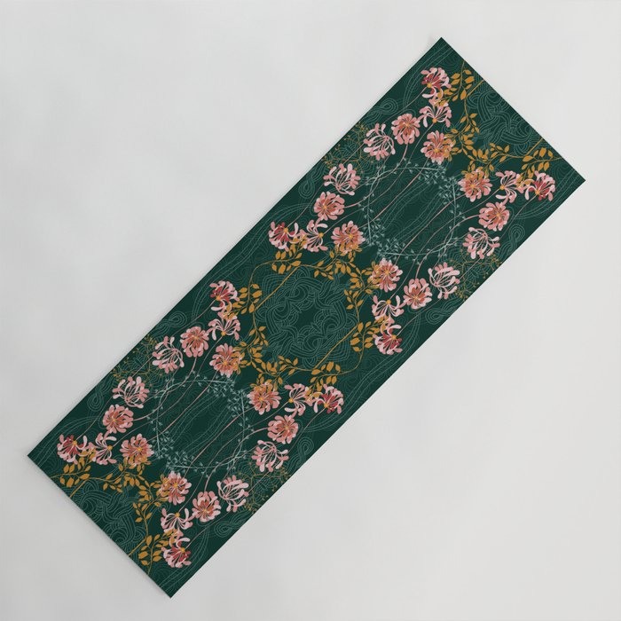 Art Nouveau floral pattern with lines - emerald green Yoga Mat Gallery Image 1