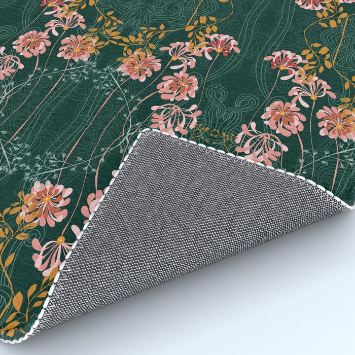 Art Nouveau floral pattern with lines - emerald green Rug Gallery Image 4
