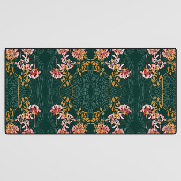 Art Nouveau floral pattern with lines - emerald green Desk Mat Gallery Image 3