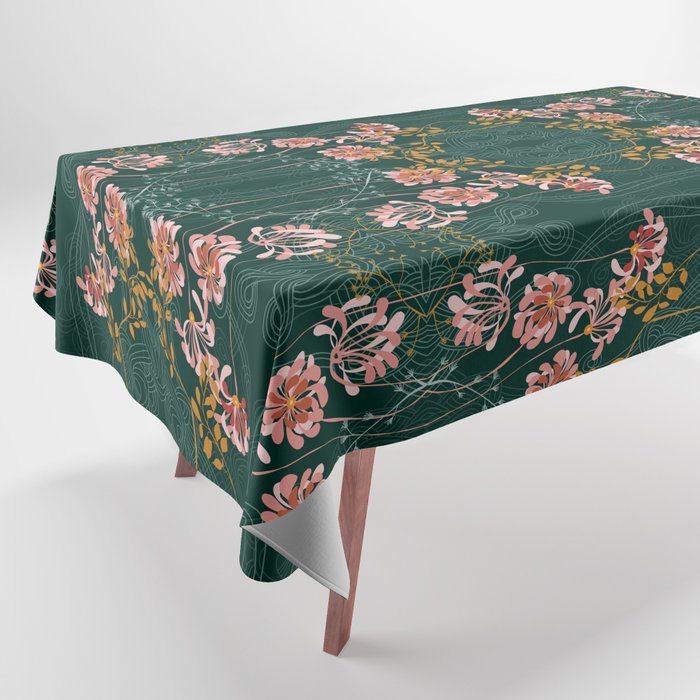 Art Nouveau floral pattern with lines - emerald green Tablecloth Gallery Image 1