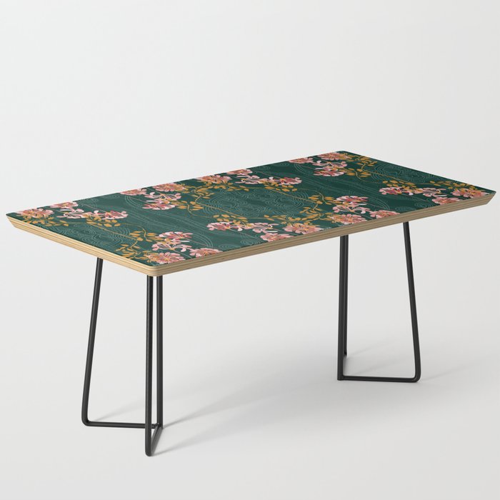 Art Nouveau floral pattern with lines - emerald green Coffee Table Gallery Image 1