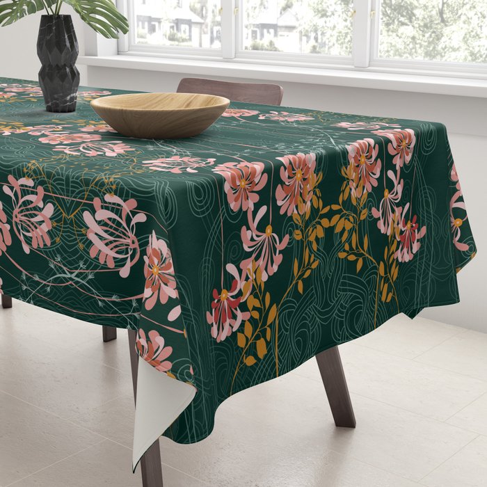 Art Nouveau floral pattern with lines - emerald green Tablecloth Gallery Image 3