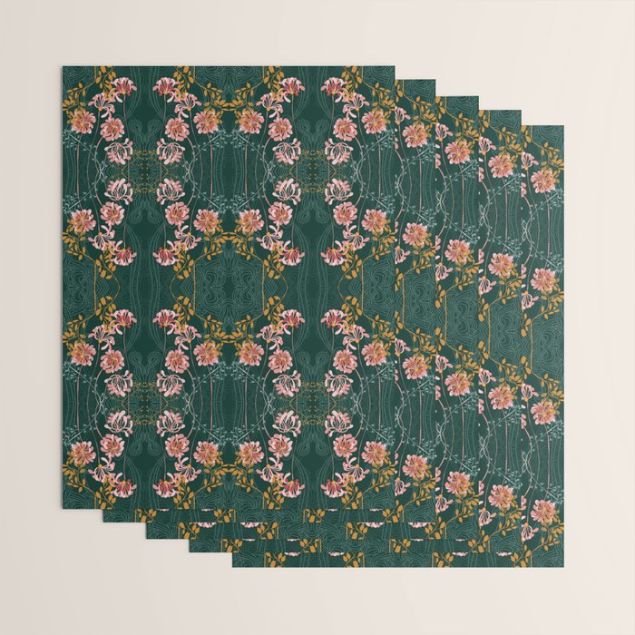 Art Nouveau floral pattern with lines - emerald green Wrapping Paper Gallery Image 3