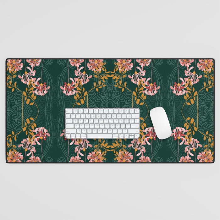 Art Nouveau floral pattern with lines - emerald green Desk Mat Gallery Image 1