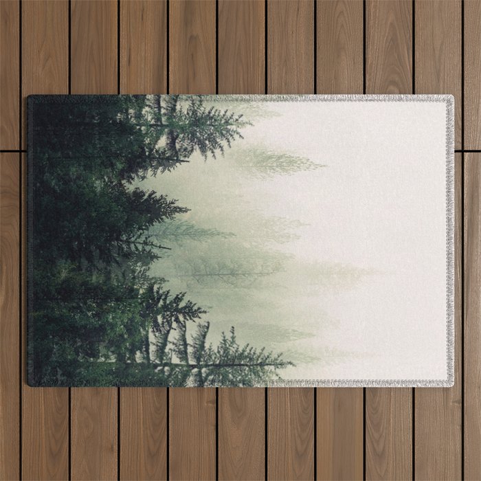 Foggy Pine Trees Outdoor Rug Gallery Image 1