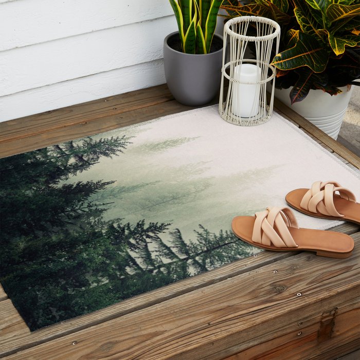 Foggy Pine Trees Outdoor Rug Gallery Image 2