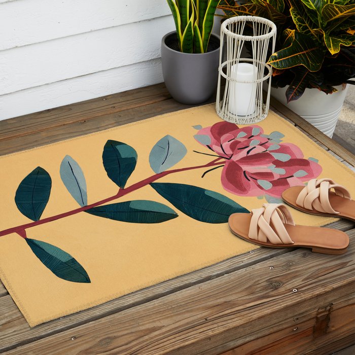 Rose Stem with Dusty Blue Leaves Outdoor Rug Gallery Image 2