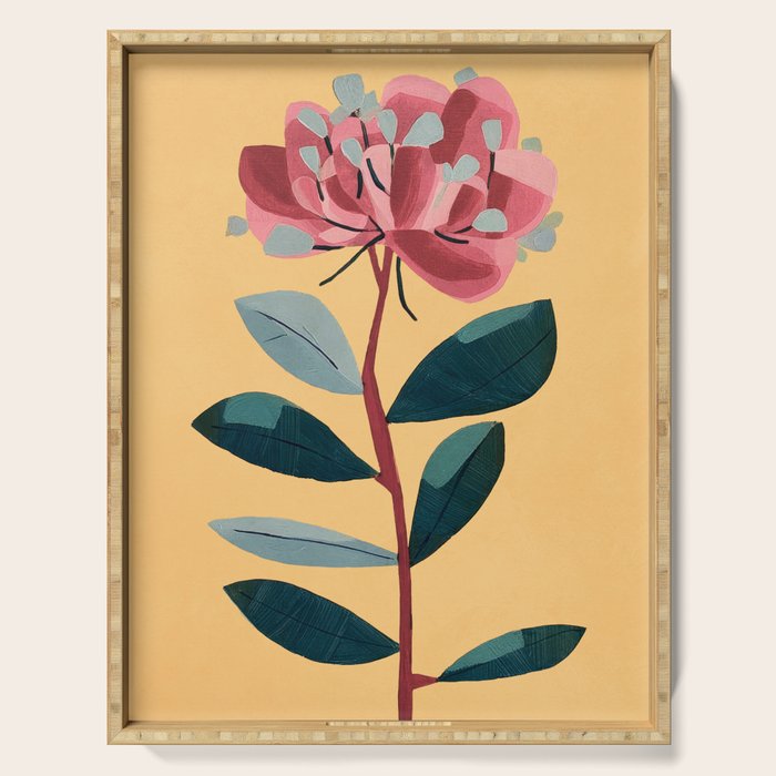 Rose Stem with Dusty Blue Leaves Serving Tray Gallery Image 1
