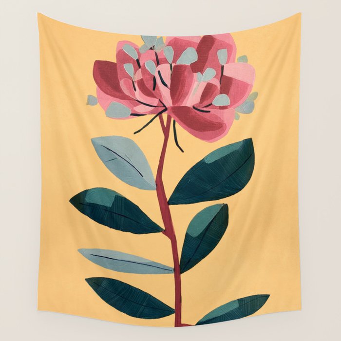 Rose Stem with Dusty Blue Leaves Wall Tapestry Gallery Image 4