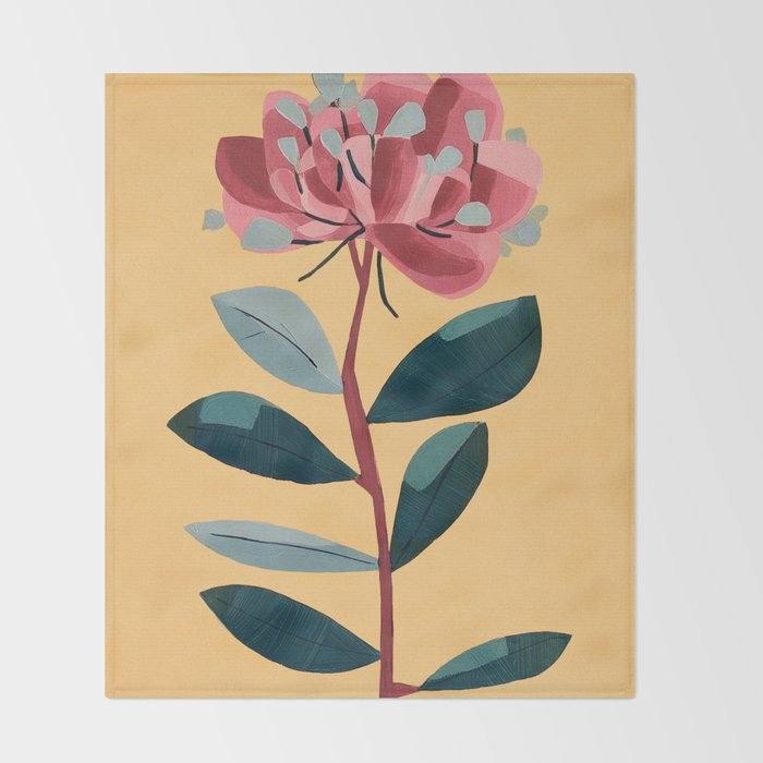 Rose Stem with Dusty Blue Leaves Throw Blanket Gallery Image 2