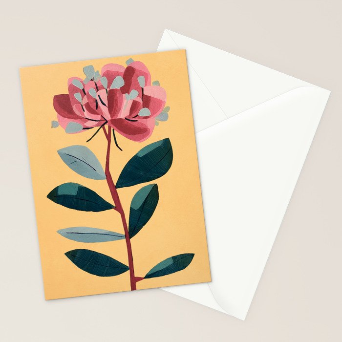 Rose Stem with Dusty Blue Leaves Stationery Card Gallery Image 2
