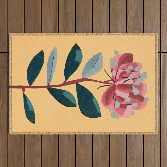 Rose Stem with Dusty Blue Leaves Outdoor Rug Gallery Image 1