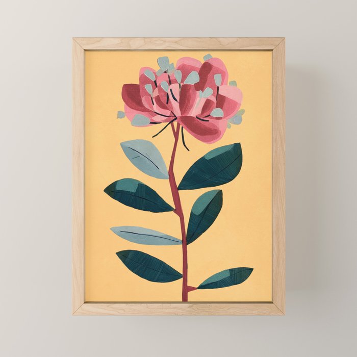 Rose Stem with Dusty Blue Leaves Mini Art Print Gallery Image 1