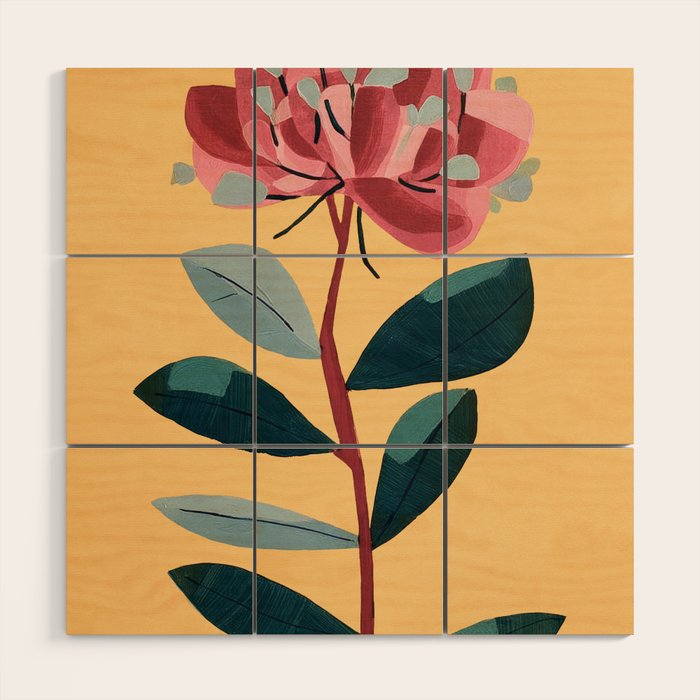 Rose Stem with Dusty Blue Leaves Wood Wall Art Gallery Image 1