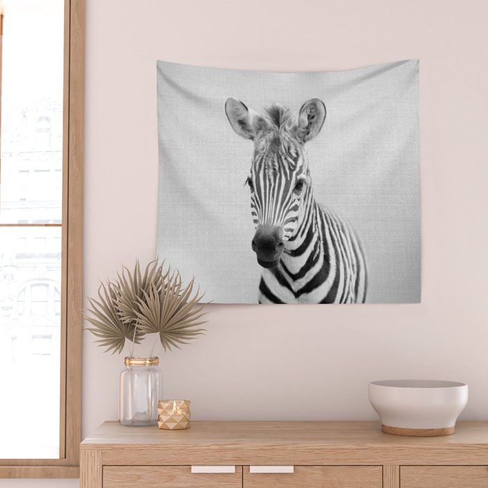 Baby Zebra - Black & White Wall Tapestry Gallery Image 2