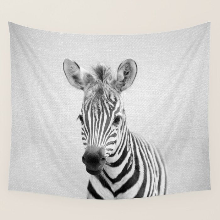 Baby Zebra - Black & White Wall Tapestry Gallery Image 1