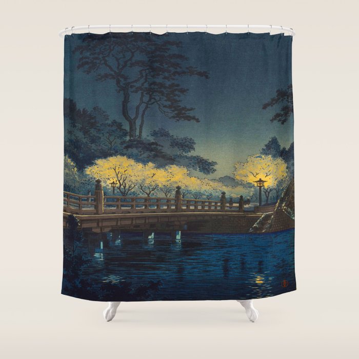 Tsuchiya Koitsu Vintage Japanese Woodblock Print Spring Blossom At Night t Shower Curtain Gallery Image 1