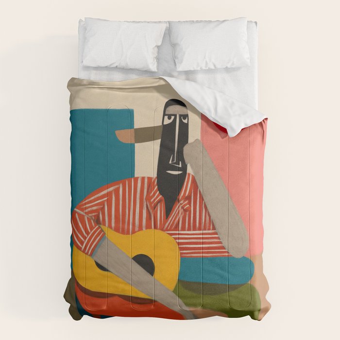 Melancholy Guitarist in Stripes Comforter Gallery Image 6