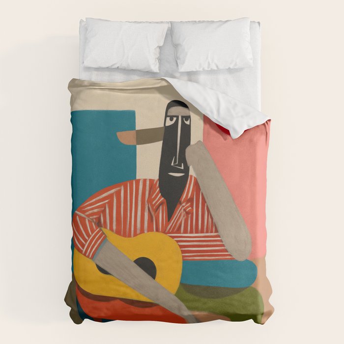 Melancholy Guitarist in Stripes Duvet Cover Gallery Image 6