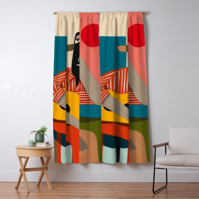 Melancholy Guitarist in Stripes Window Curtain Gallery Image 1