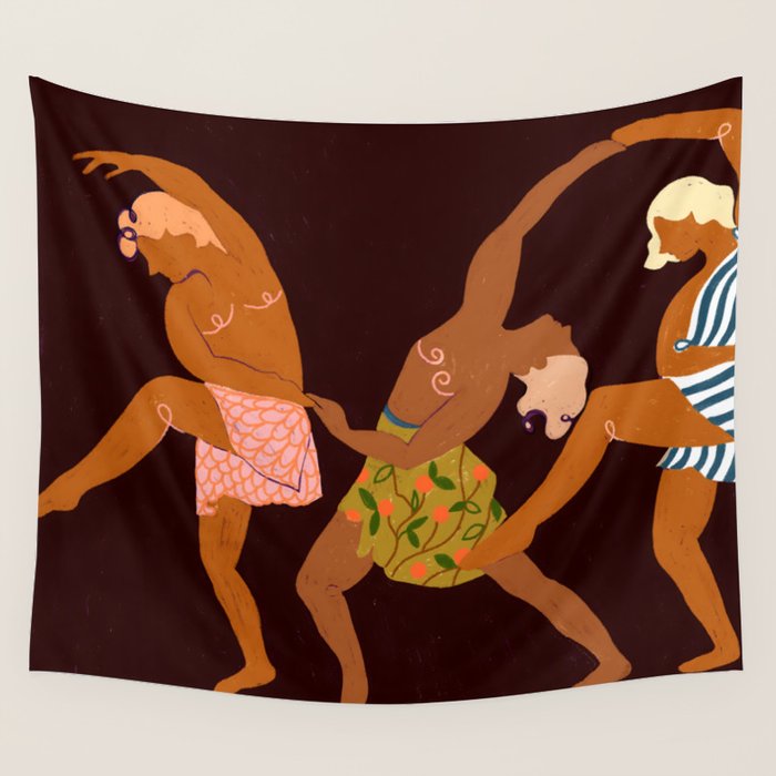 Midnight Muse: The Dance of Sisterhood Wall Tapestry Gallery Image 1
