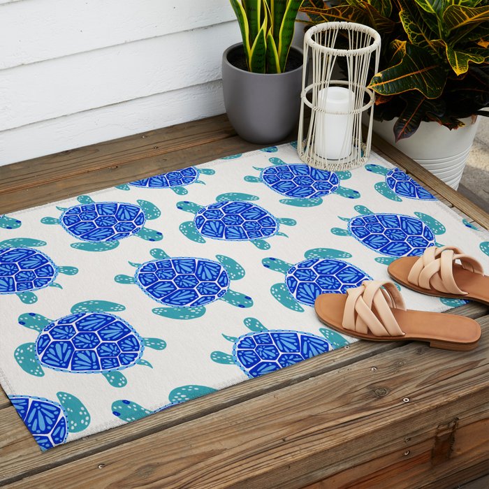 Sea Turtle - Blue Palette Outdoor Rug Gallery Image 2