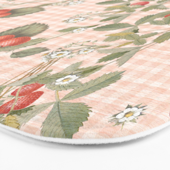 Vintage wild strawberries on cottage pink gingham pattern Bath Mat Gallery Image 3