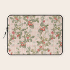 Vintage wild strawberries on cottage pink gingham pattern Laptop Sleeve Gallery Image 1