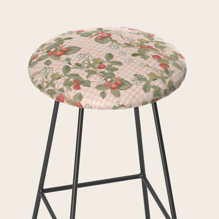Vintage wild strawberries on cottage pink gingham pattern Stool Gallery Image 2