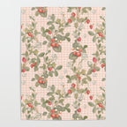 Vintage wild strawberries on cottage pink gingham pattern Poster Gallery Image 4