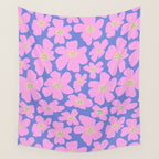 Retro Daisy - Very Peri, Pink, Cream, turquoise  Wall Tapestry Gallery Image 4