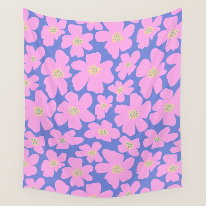 Retro Daisy - Very Peri, Pink, Cream, turquoise  Wall Tapestry Gallery Image 4