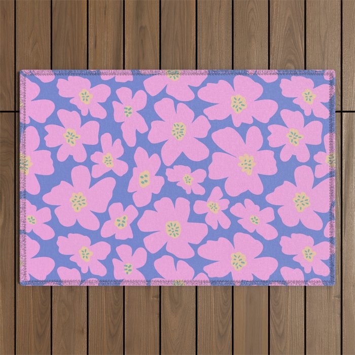 Retro Daisy - Very Peri, Pink, Cream, turquoise  Outdoor Rug Gallery Image 1