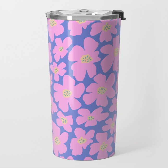 Retro Daisy - Very Peri, Pink, Cream, turquoise  Travel Mug Gallery Image 2