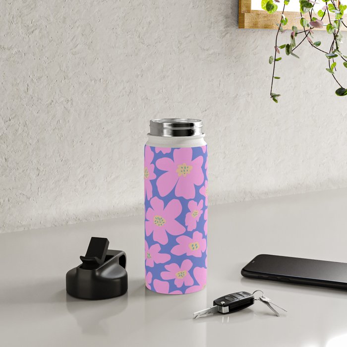 Retro Daisy - Very Peri, Pink, Cream, turquoise  Water Bottle Gallery Image 4