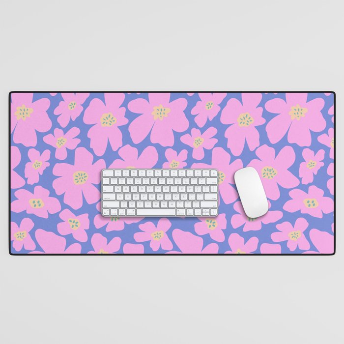 Retro Daisy - Very Peri, Pink, Cream, turquoise  Desk Mat Gallery Image 1
