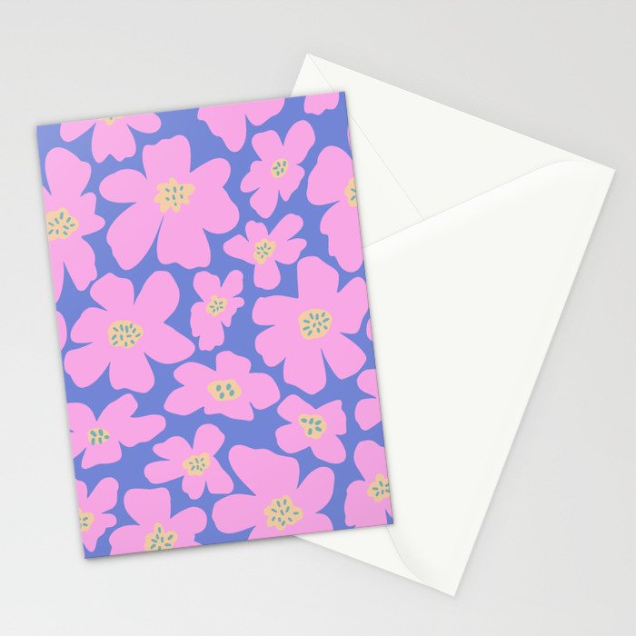 Retro Daisy - Very Peri, Pink, Cream, turquoise  Stationery Card Gallery Image 2