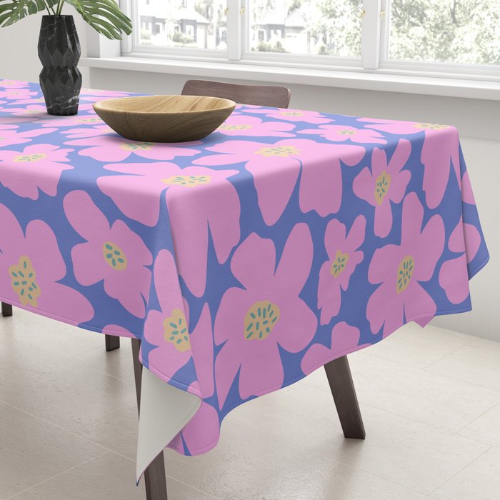 Retro Daisy - Very Peri, Pink, Cream, turquoise  Tablecloth Gallery Image 3