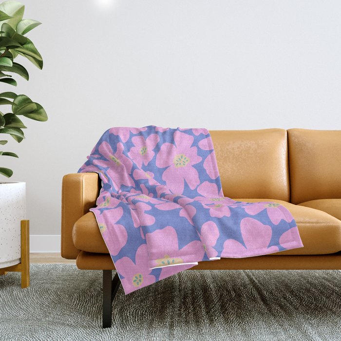 Retro Daisy - Very Peri, Pink, Cream, turquoise  Throw Blanket Gallery Image 1