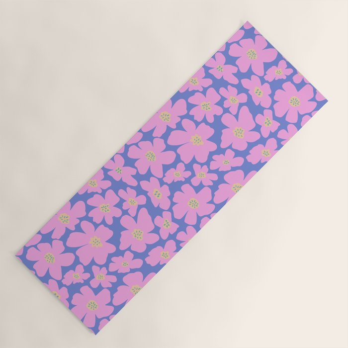 Retro Daisy - Very Peri, Pink, Cream, turquoise  Yoga Mat